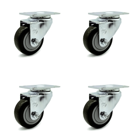 Service Caster 3 Inch Black Polyurethane Wheel Swivel Top Plate Caster Set SCC-20S314-PPUB-BLK-4
